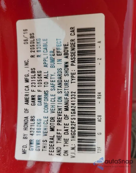 2016 Honda Accord Sport из США, поврежденный, VIN 1HGCR2F51GA241332